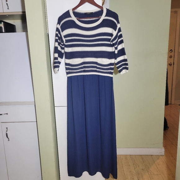 Weekend Max Mara Helier jumper midi dress striped navy blue small - Picture 2 of 8